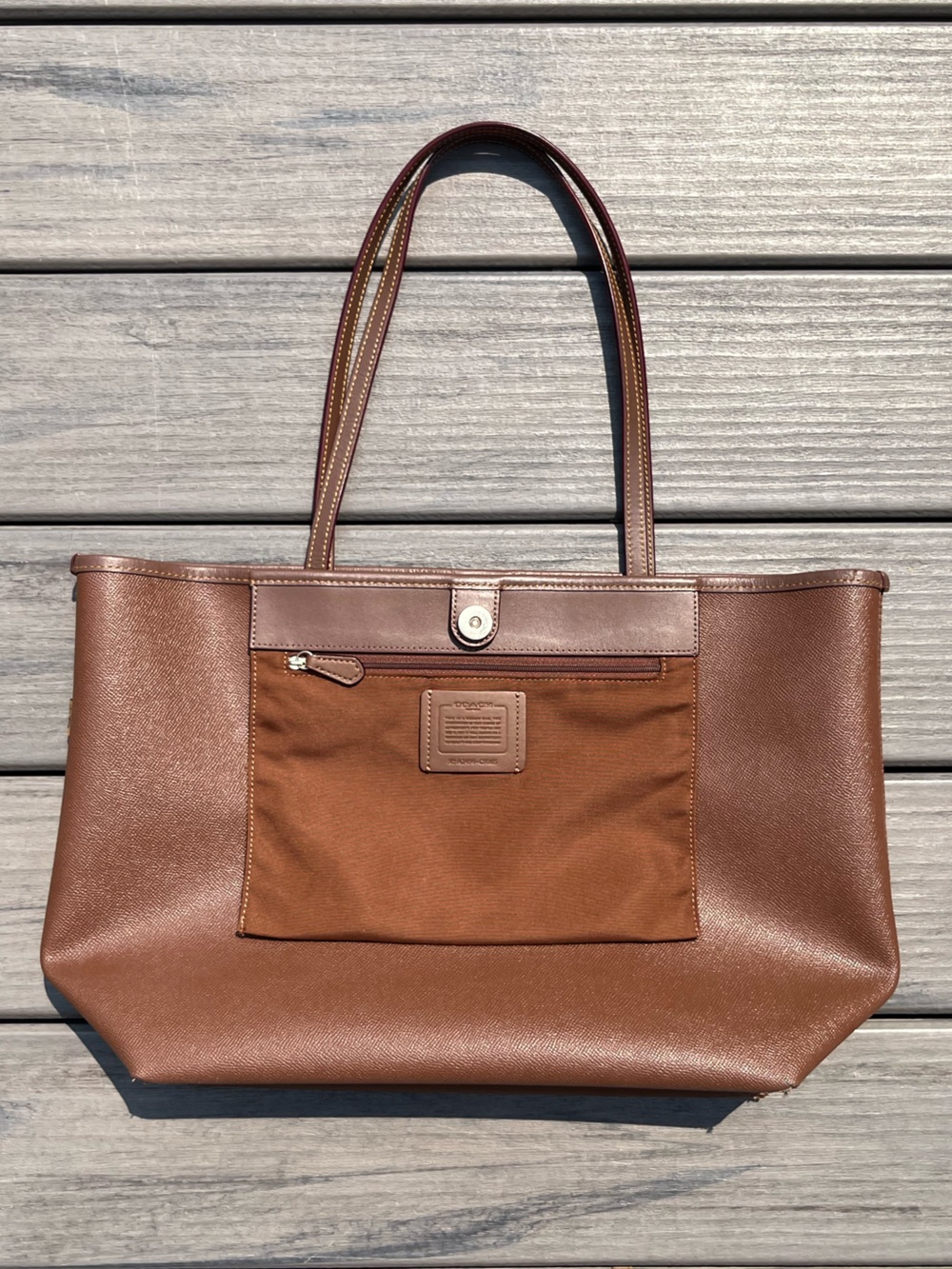 Coach; Large City Tote; Signature Brown Monogram; Multicolor Garden Floral Print - Picture 9 of 16